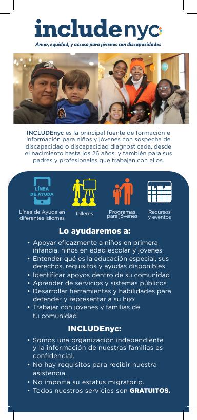 Vista previa de la primera página del folleto de INCLUDEnyc en español